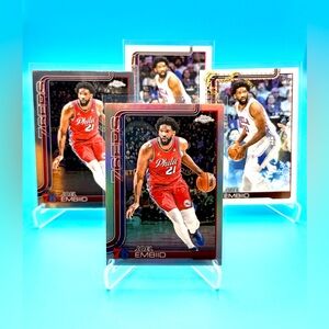 🔥Joel Embiid Topps Lot! Topps Chrome Silver Foil Refractor + Holiday + Flagship